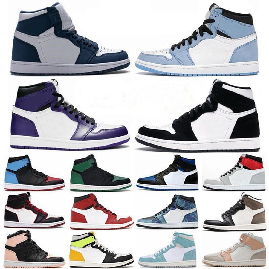 

New Basketball Shoes Jumpman 1 1s OG High Pine Green Black Court Purple Royal Bred Toe NC Obsidian UNC game basketball Sneakers trainers 5.5-12, 32