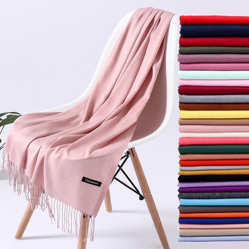 

Fashion Solid Color Women Scarf Winter Hijabs Tassels Long Lady Shawls Cashmere Like Pashmina Bandana Scarves Echarpe