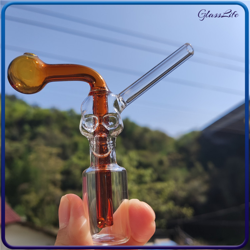 

4.3 Inches Skull Glass Oil Burner Bong Hookah Water Pipes Recycler Amber Thick Pyrex Wax Rig Smoking Tobacco Pipe