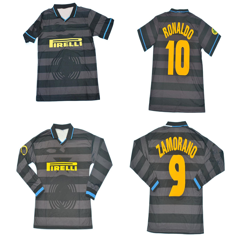 

97 98 Retro Soccer Jerseys RONALDO RECOBA ZAMORANO Third Away Euro League WEST BERGOMI Long Sleeve Jersey For Men Mailot Foot Valvet Fonts, 97/98 third away with europa