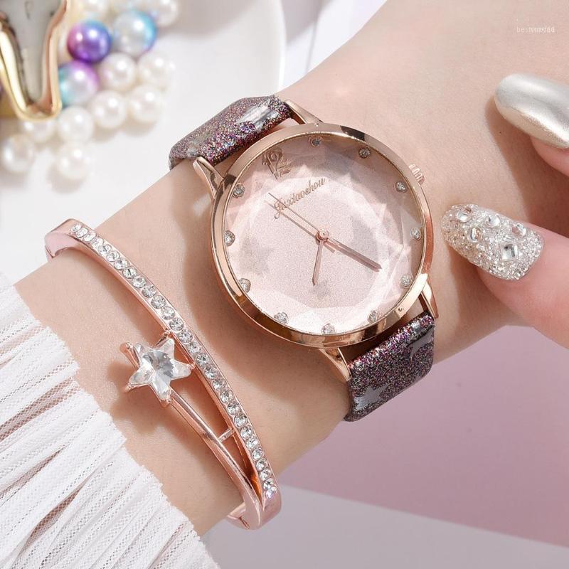 

Wristwatches Fashion 2022 Luxury Women Leather Quartz Watch Wire Drawing Design Ladies Bracelet Watches Brand Female Clock GiftsWristwatches, Sky blue