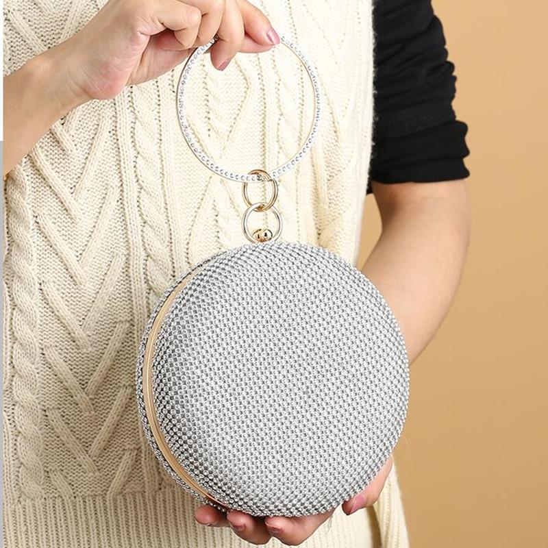 

Evening Bags Women Wedding Clutch Diamond Round Bag Purses Handbags Crossbody Party Shoulder Gillter HandbagEvening, Silver
