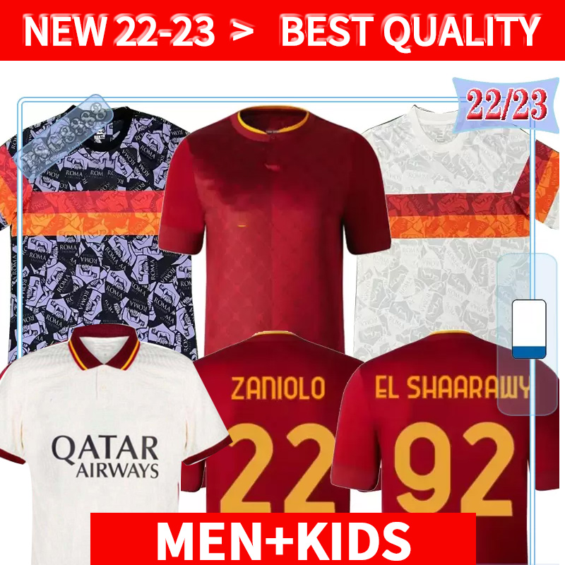 Adult+ kids kit 22 23 roma HOME Soccer Jerseys 2022 2023 rome home Football Shirt red Abraham ZANIOLO PELLEGRINI SHOMURODOV VERETOUT El Shaarawy MANCINI Maillot Foot