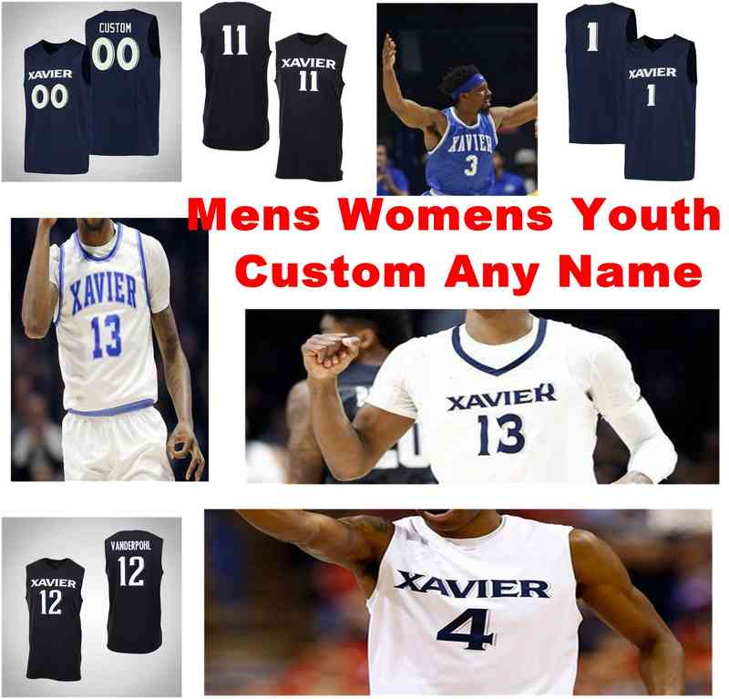 

rare Xavier Musketeers Jerseys Dontarius James Jersey Tyrique Jones Naji Marshall Miles Moore College Basketball Wears Custom Stitched, Youth navy