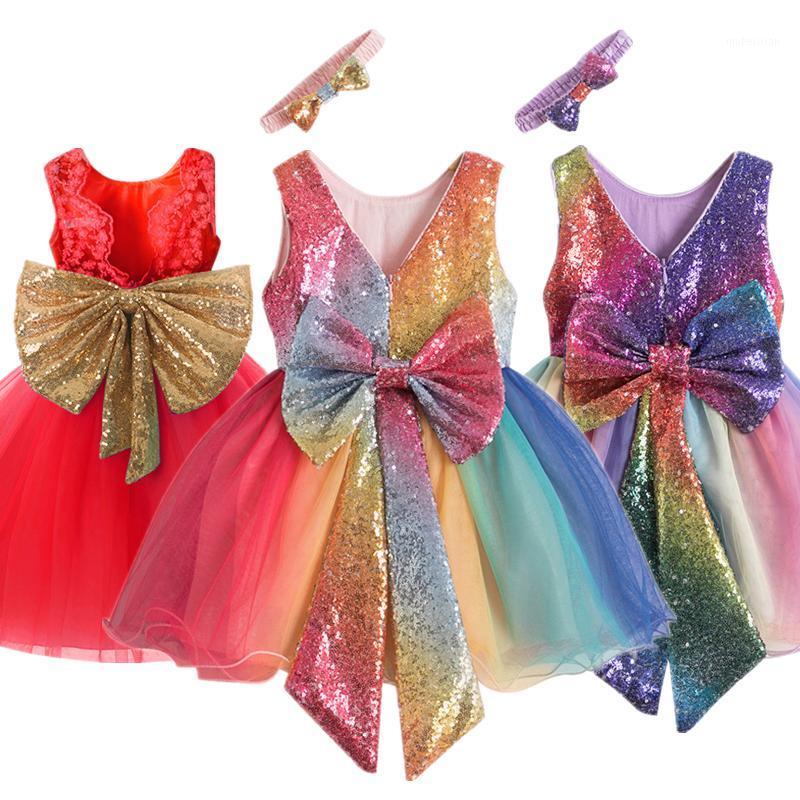 

Girl's Dresses Princess Dress Baby Kids Girls Sequined Rainbow Bowknot Tutu Formal Party Bridesmaid Gown Toddler Birthday Christening Costum
