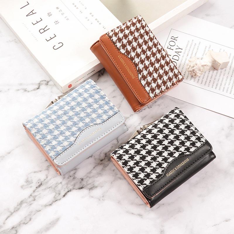 

Wallets Vrouwen Mode Korte Gesp Portemonnee Contrasterende Kleur Vouwen Houndstooth Clutch Purse Dames Multi-Card Kaarthouder WalletWallets, B style