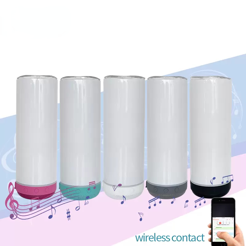 

20oz Bluetooth Speaker Tumblers Straight Sublimation Tumbler with Wireless Mini Speaker Stainless Steel Vacuum Insulated Music Cup C0622, As picture