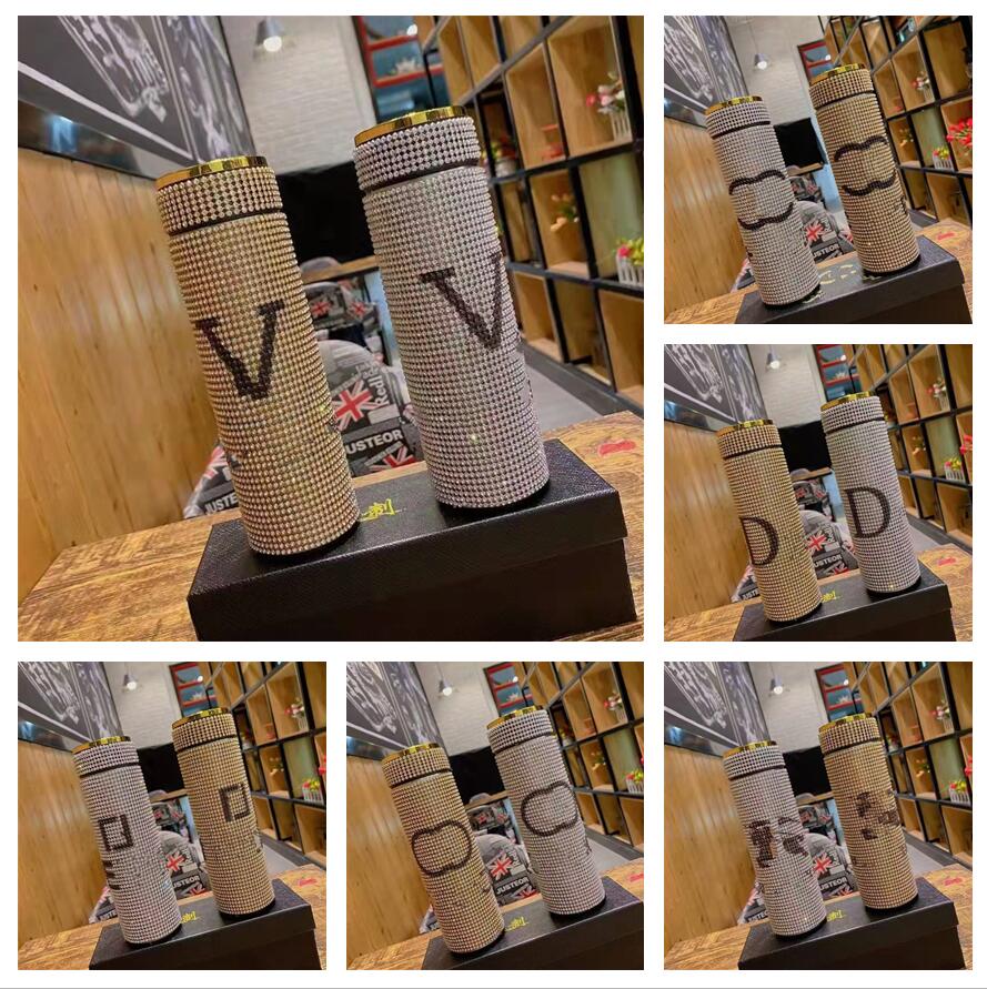 

Designer Bling Bling Letter Thermal Insulation Vacuum Water Bottle LED Smart Mugs Kettle Cup Coffee Cups Men And Women Favorite Stainless Steel Shiny Diamond, As picture