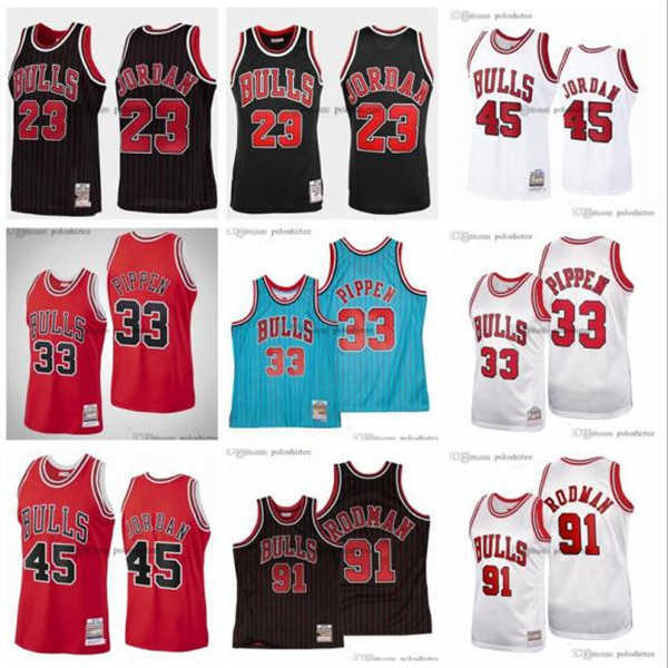 

Mitchell&Ness Basketball Jerseys 23 MJ 45 JD Scottie 33 Pippen Dennis 91 Rodman 1994-95-97-98 Classics Vintage Black white Embroidery Mesh Chicago's Bulls's Jersey, As photo