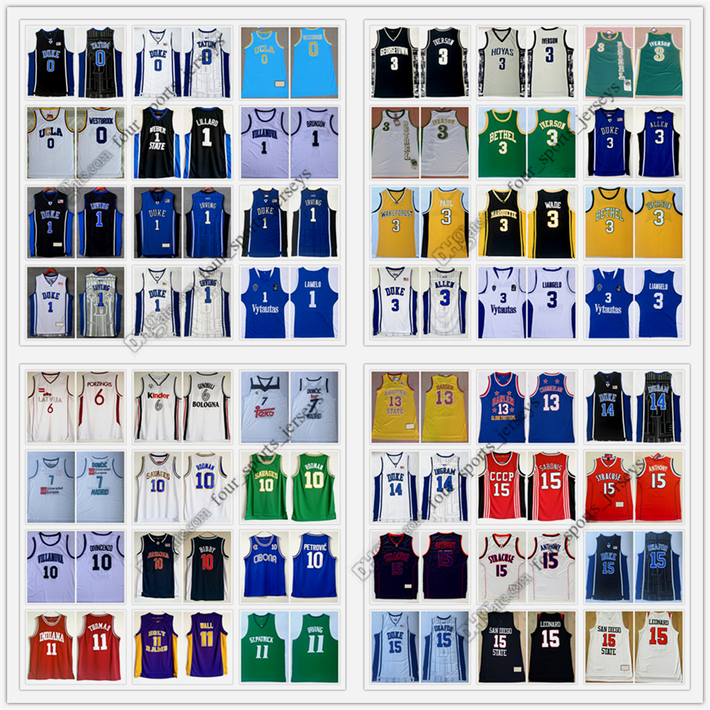 

NCAA Basketball Jersey Irving George Howard ade Bridges Simmons Hardaway Curry Miller Walton Laettner Fredette Jabbar Walton Johnson Hill Durant Bird Alcindor, Picture