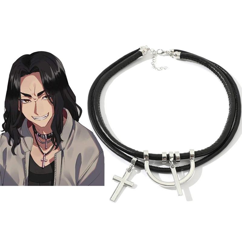 

Pendant Necklaces Anime Tokyo Revengers Keisuke Baji Necklace Punk Cross Multilayer Leather Cosplay Jewelry CollaresPendant