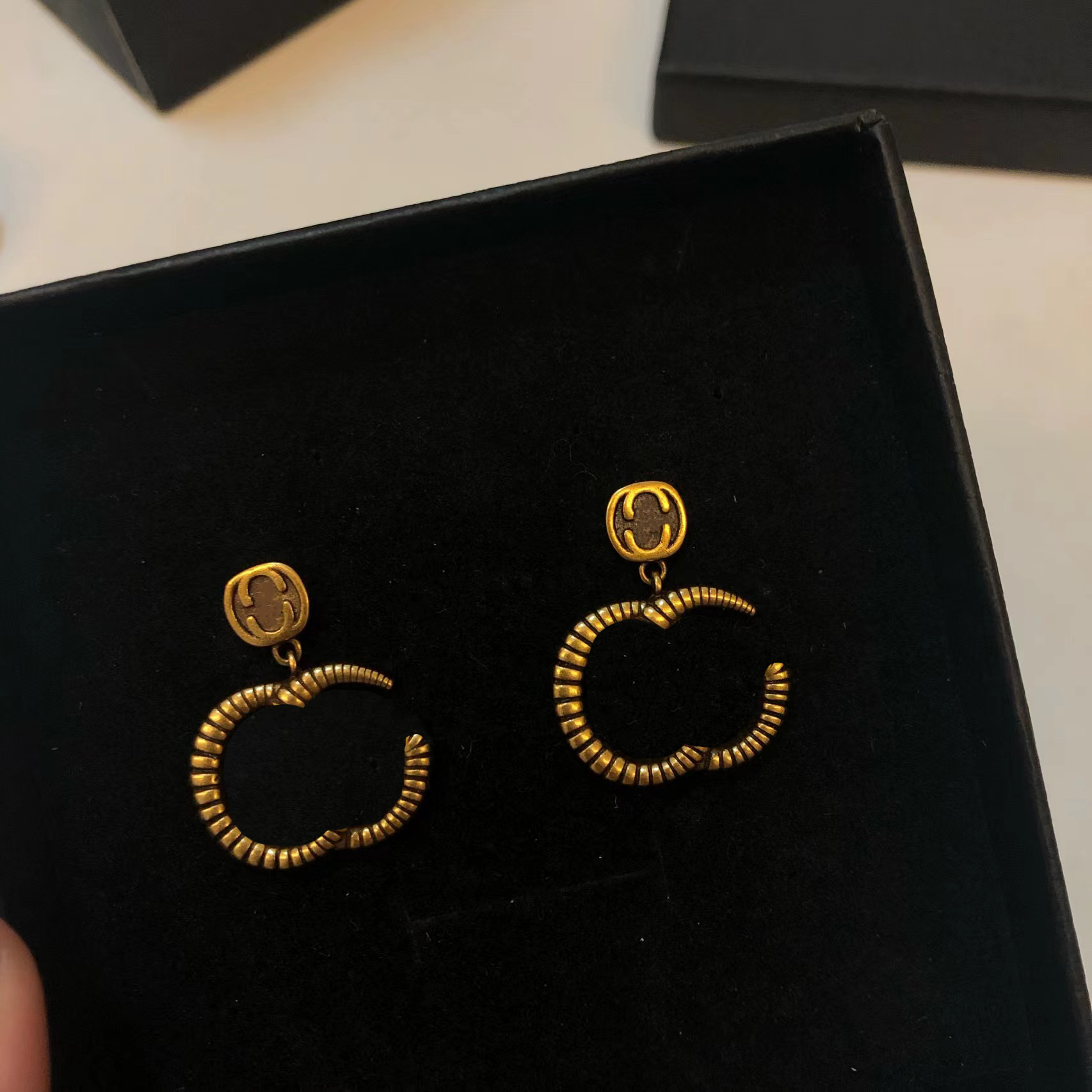 

Luxury Designer Jewelry Women Earrings Chains Studs with stamp Brass gold plated earring elegant new fashion jewelry