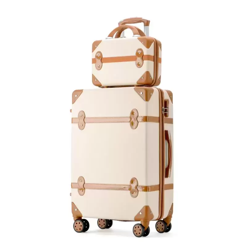 

Suitcases Classical Retro Rolling Luggage With Cosmetic Bag For Women Travel Carry On Trolley Suitcase Spinner Wheel 20"22"24&