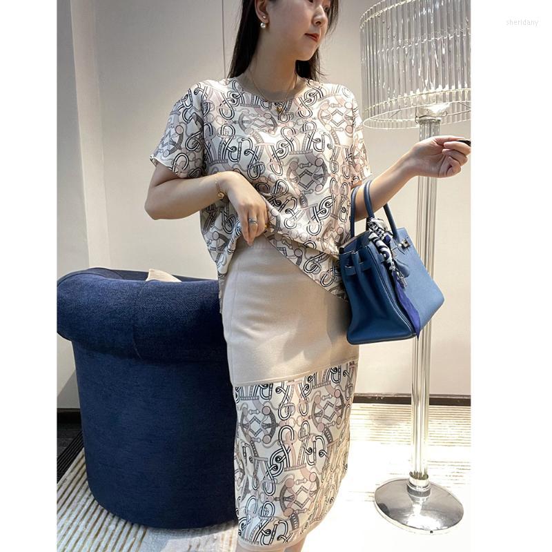 

Work Dresses Positioning Printed Silk Top Wool Patchwork SkirtWork, Beige