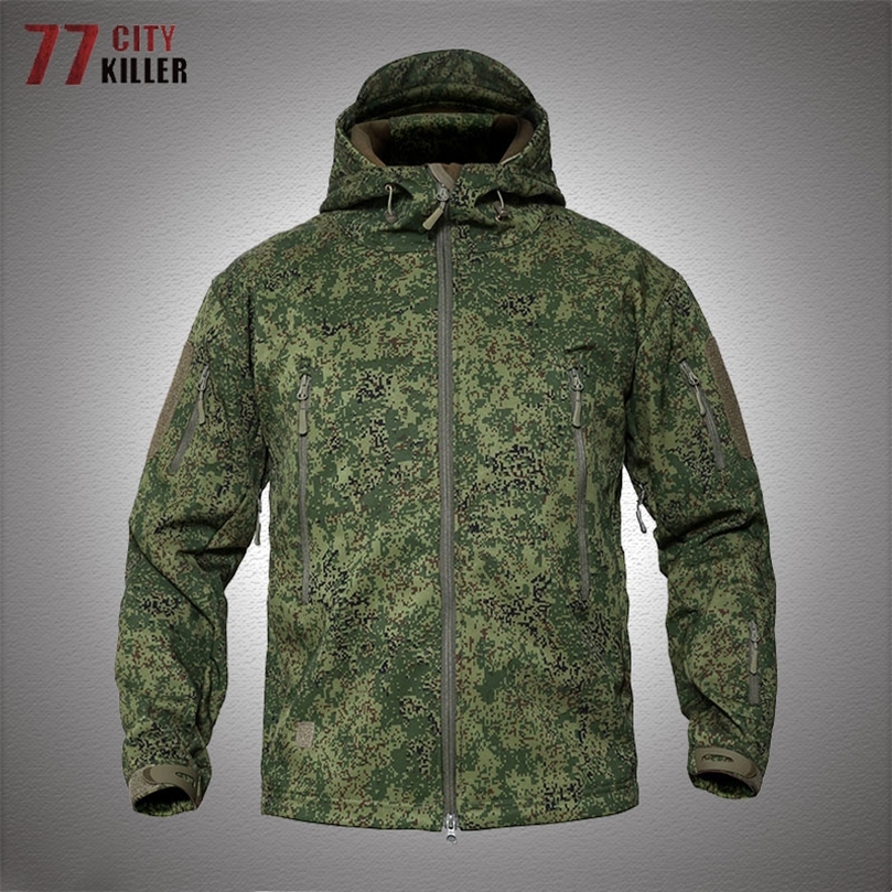 

Camo Tactical Jacket Men Military Shark Skin Soft Shell Windproof Waterproof Bomber Coats Mens Fleece Warm Hooded Combat Jackets 220816