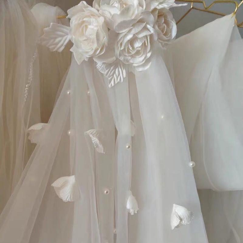 

Headpieces Fairy Retro Flower Long Veil Bridal Hair Wear Earrings Sets Headdress Bride Wedding AccessoriesHeadpieces