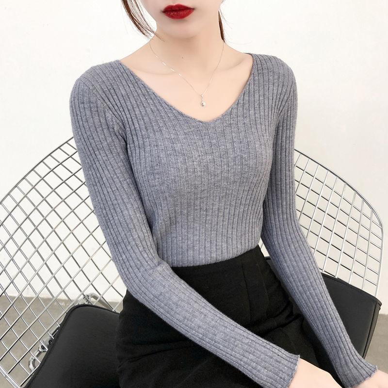 

Women' T-Shirt Women' Versatile V-neck Bottomed Knitted Slim Fit Interior Long Sleeve Tight Knit Top Tee Casual Work TshirtWomen, Saturday