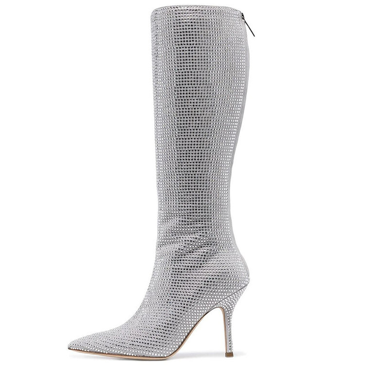 2022 bottes pour femmes automne et hiver nouvelle mode strass chaussures sexy talon ultra haut genou femmes bout pointu talons aiguilles