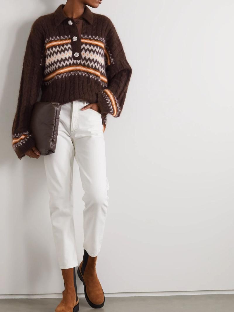 

Women' Sweaters Ladies Turn-down Collar Knitted Sweater With Button Women Long Sleeve Vintage Jacquard Knitwear Pullover 2022 Autumn Jumper