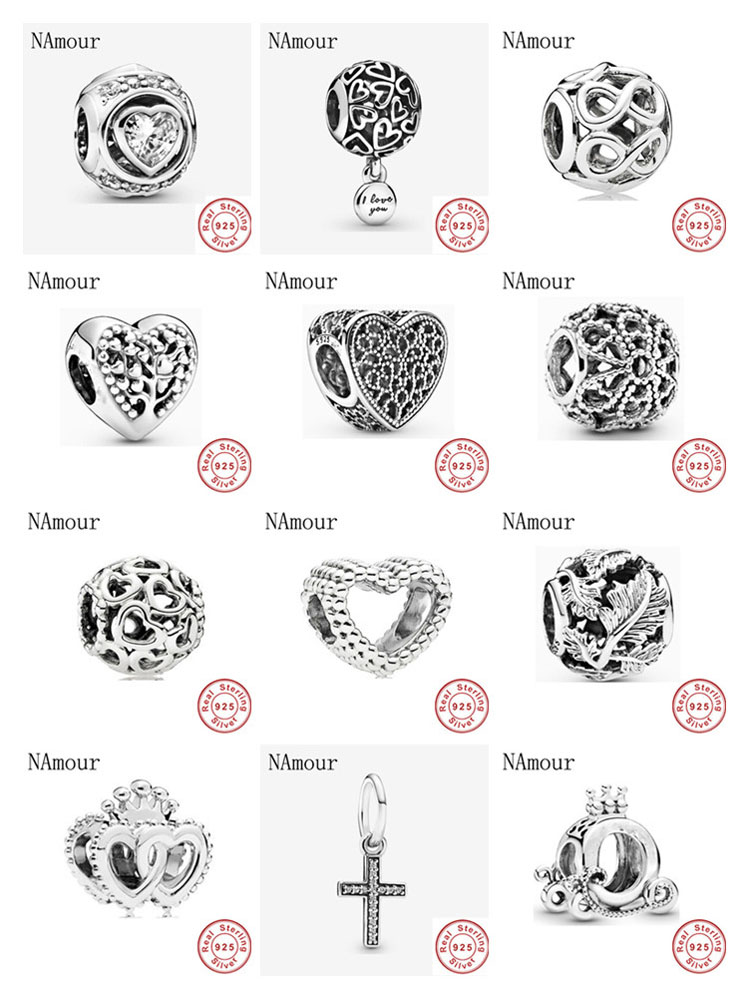925 Argent Charme Perles Dangle Nouveau ajouré amour coeurs infini couronne Perle Fit Pandora Charmes Bracelet DIY Bijoux Accessoires