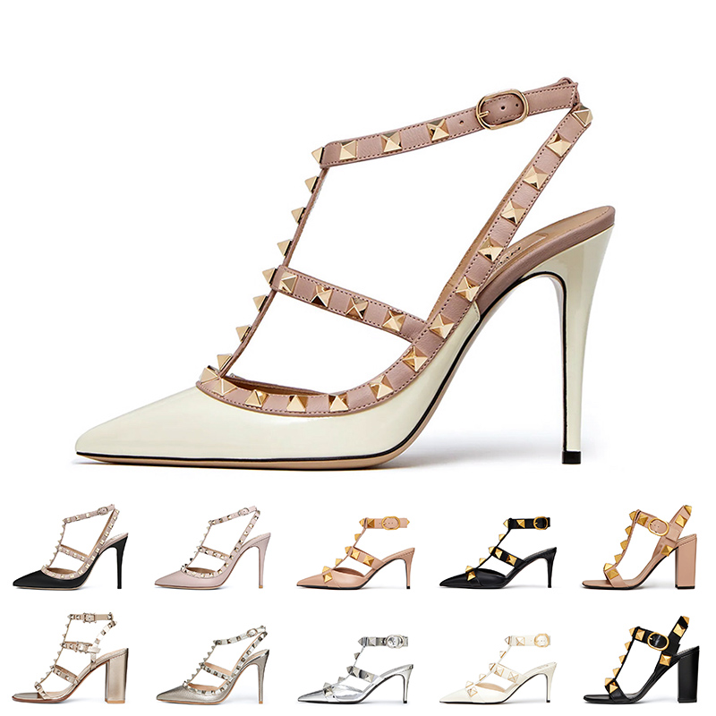 

OG Top patent Leather Rockstud designer womens high heels dress shoes sunmmer rivets pointed toe Peep-toes sandals heel luxurys lady matte rivets pumps sneakers, Item 26