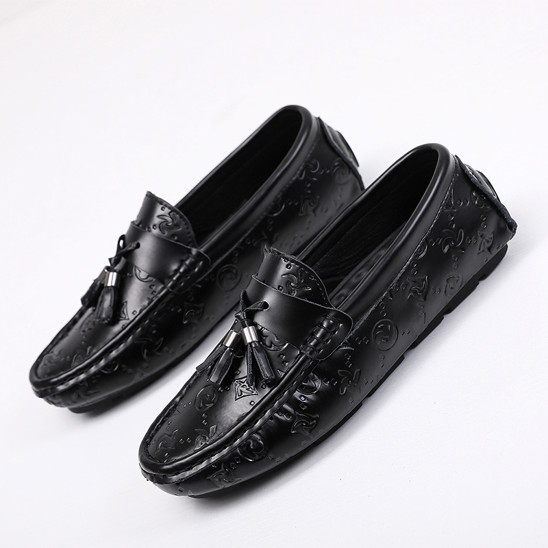 

Men Flat Driving Casual Peas Shoes PU Solid Color Classic Round Toe Fashion Embossing Trend Decoration Daily British Dress Shoes DP304, Clear