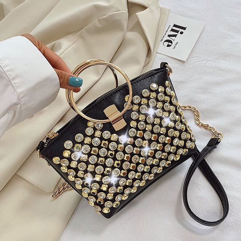 

Bags for Women Luxury Designer Purses and Handbags Shopper Fashion Rivet Ring Chain PU Leather Tote Shoulder Bag 220616, Yinse