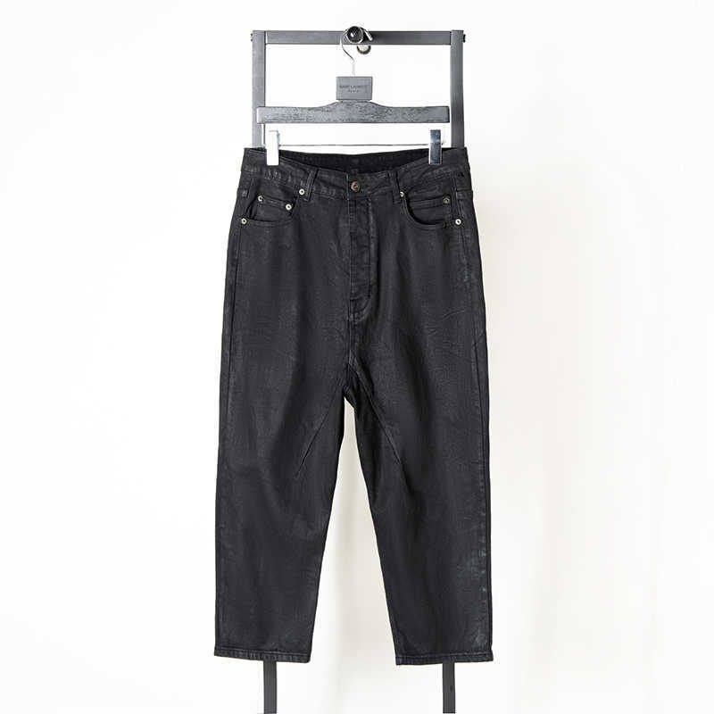 

Men' Jeans Ro dark style four seasons versatile hand coated wax brushed old denim men' black 7-point medium length pants