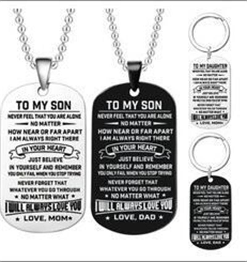 

Necklace TO MY SON Stainless Steel Military Tag Pendant Keychain Home Jewelry Black Dog Tag
