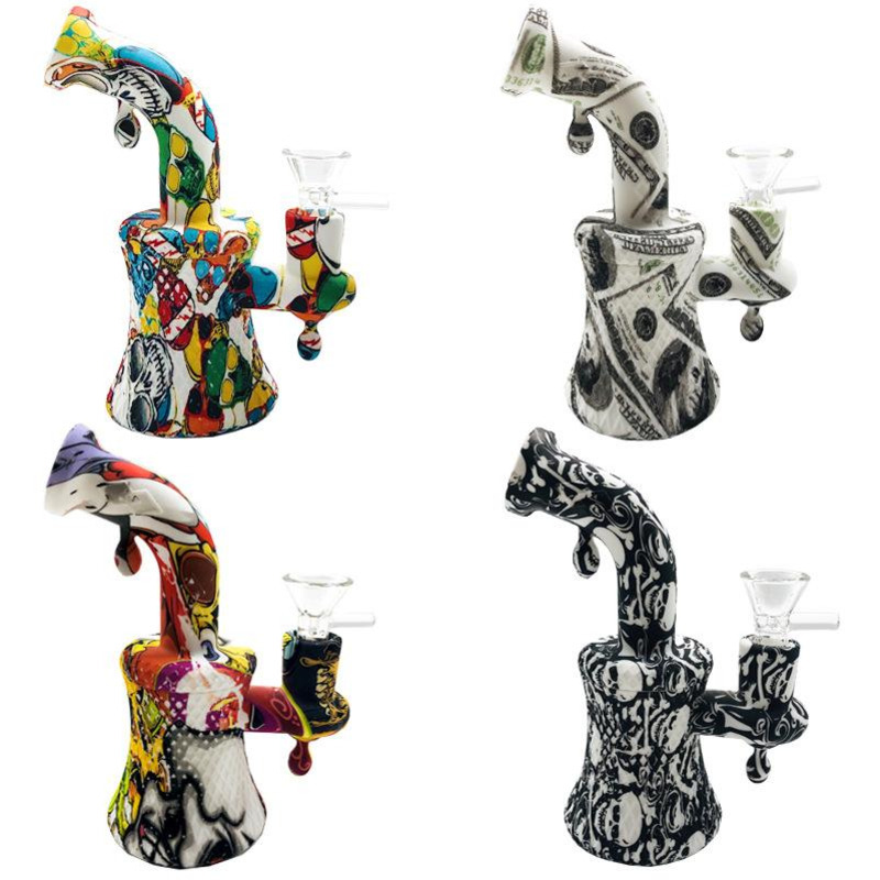 

Hookah 2 style Silicone Bong small bubble Oil drop Water transfer pipe with glass bowl unbreakable dab rig