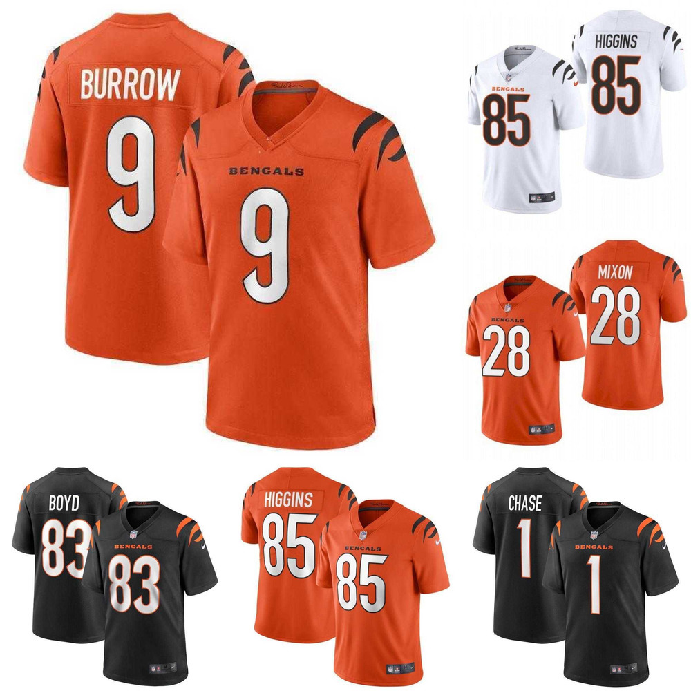 

Men Women youth Cincinnati''Bengals''jersey 9 Joe Burrow 1 Ja'Marr Chase 28 Joe Mixon 83 Tyler Boyd 85 Tee Higgins Football Jerseys orange, Color