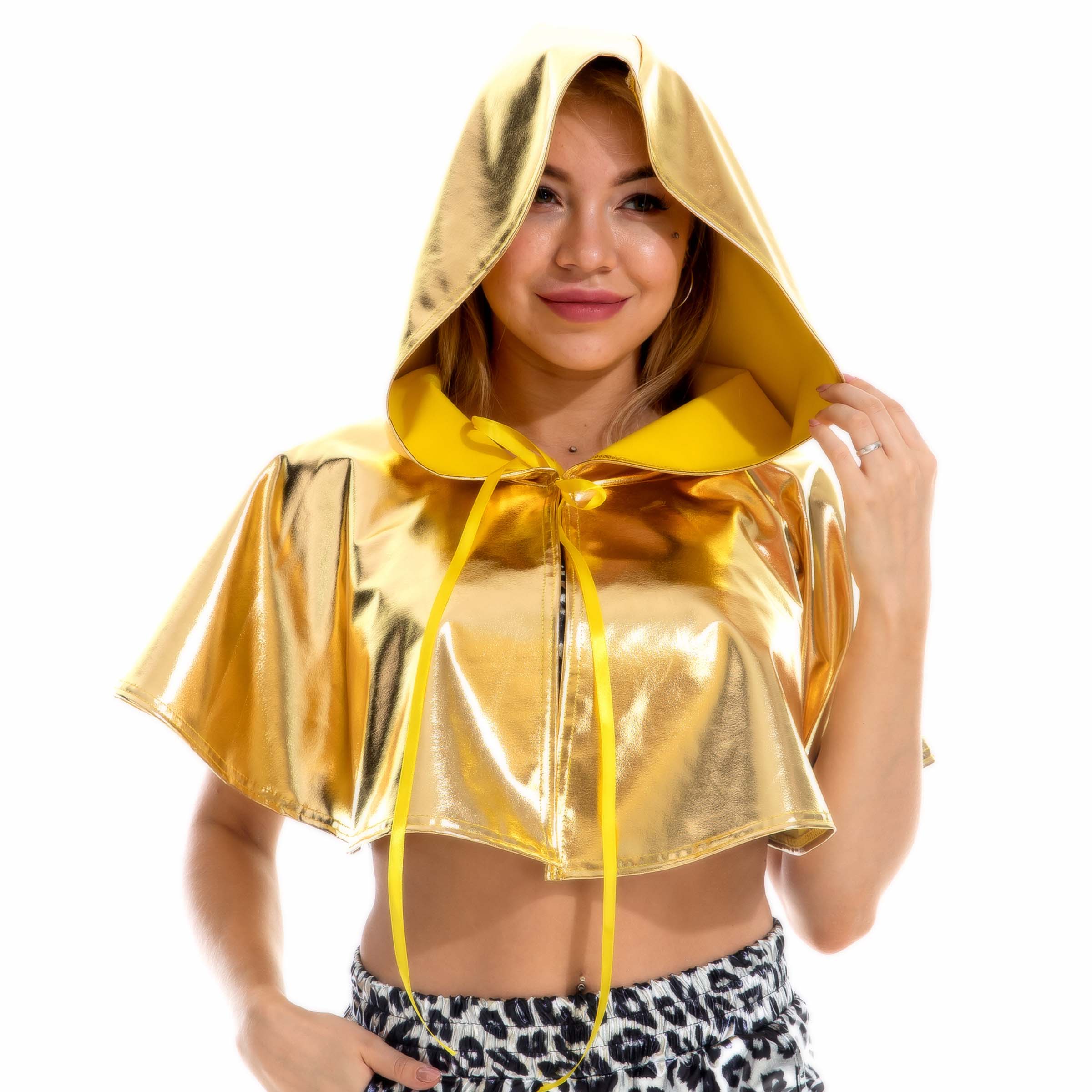

Stage Wear Candy Color Wetlook Shiny PVC Halloween Cospaly Cape PU Leather Cloak Hooded Costume Mask Hat Capes Night Clubwear, Black