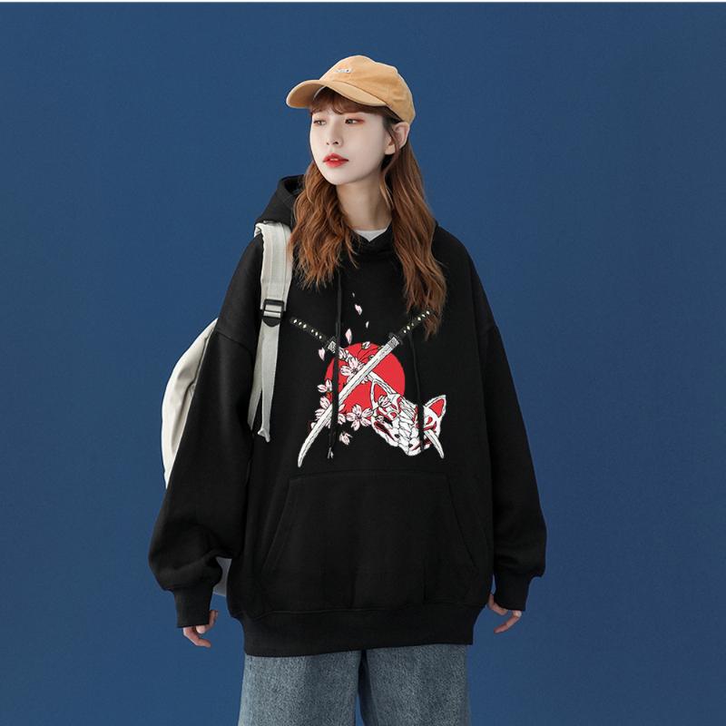 

Women's Hoodies & Sweatshirts Anime Clothing Women's Sweater Printed Hoodie Woman Harajuku Casual Loose Streetwear Fashion Lace-up Femal