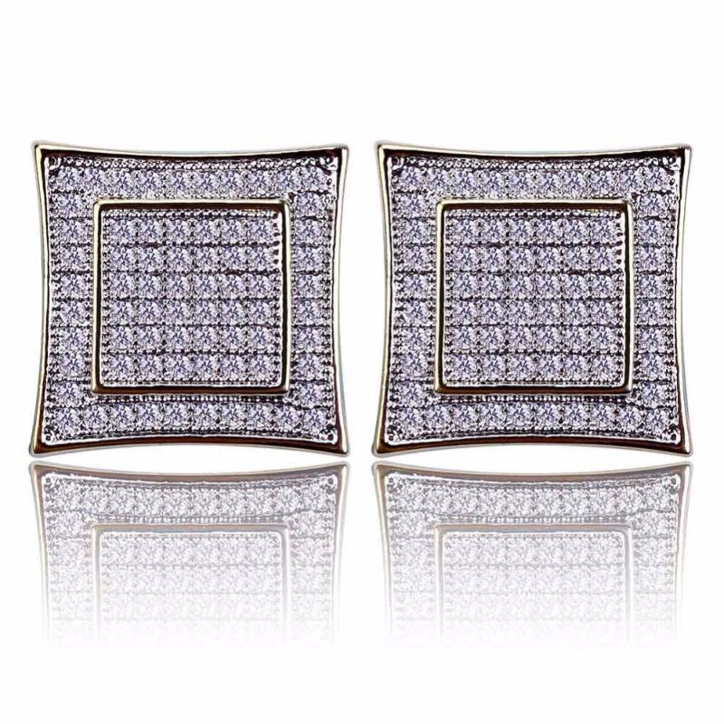 

Stud Micro Pave CZ Stone Bling Out Hip Hop Earring Male Gold Color Copper Material Square Earrings For Men Rock JewelryStudStud