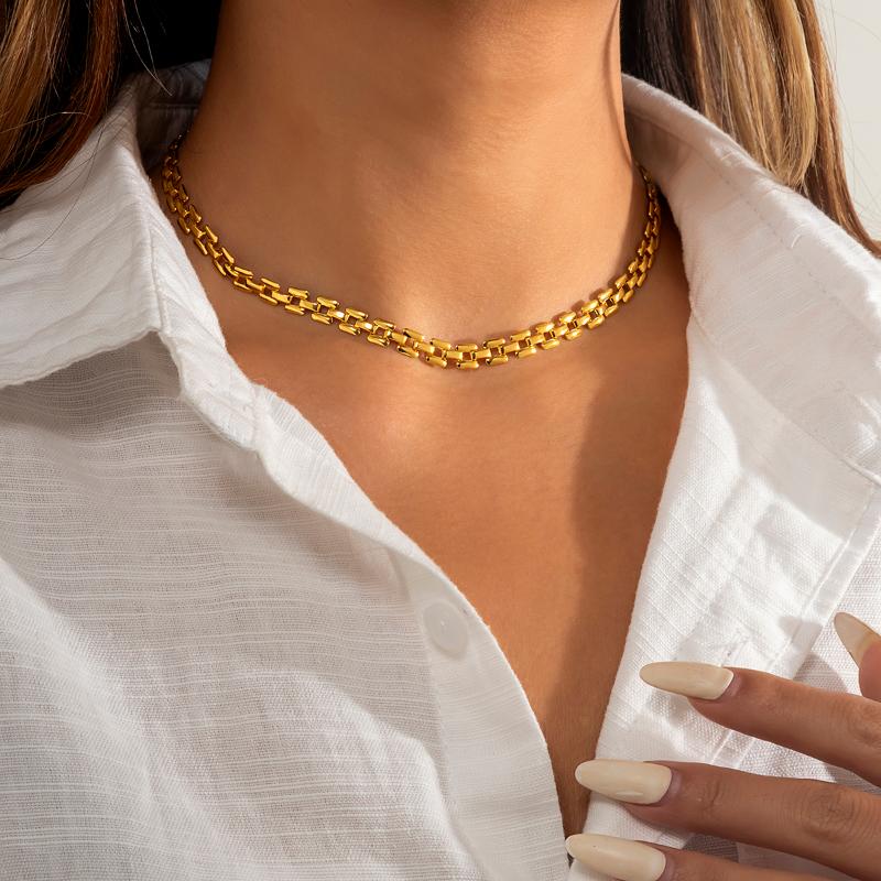 

Chokers Lacteo Trendy Geometric Metal Thin Chain Choker Necklace For Women Statement Vintage Gold Color Clavicle Link Neck Jewelry Gifts