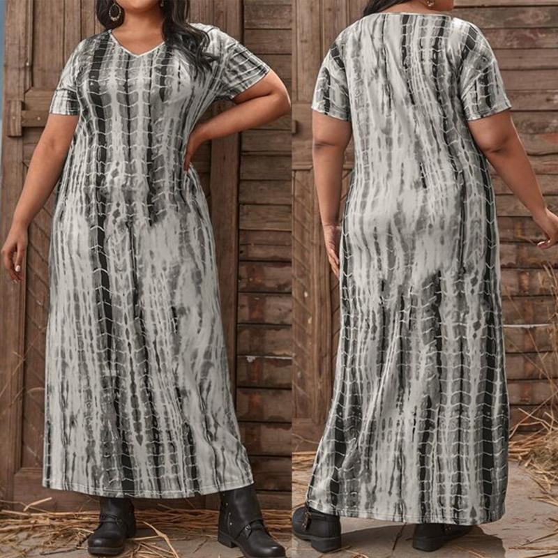 

Party Dresses Stylish Women Floral Print Dress Short Sleeves Nice Loose Plus Size DressParty, As pic