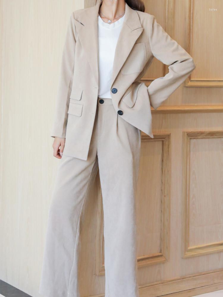 

Women' Two Piece Pants Women Trousers Suit Casual Buttons Jacket & High Waist Pencil Pant Female 2 Pieces Blazer Set Elegant LadiesWome, Apricot