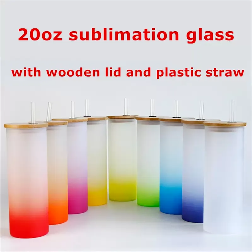 

Wholesale 20oz Sublimation Gradient Straight Glasses DIY Multi-Color Wine Glasses Sublimating Beer Cup Heat Transfer Drinking Mugs sxa23
