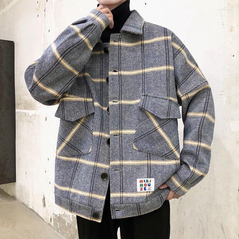 

Men's Wool & Blends Large Plaid Tweed Casual Thickening Coat In Autumn / Winter 2022 Loose Korean Fashion Cotton Jacket Size -3X Viol22, Gray