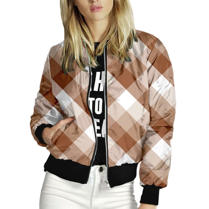 

Women's Jackets 2022 Spring Autumn Grid Print Women Casual Zipper Bomber Jacket Long Sleeve Coat Female Fashion Classic Slim Outerwears, La04607