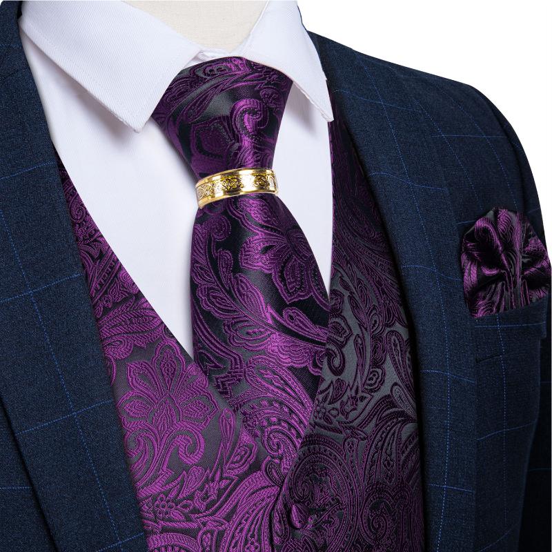 

Men' Vests Purple Paisley Suit Vest For Men Wedding Tuxedo Silk Waistcoat Neck Tie Pocket Square Cufflinks Set Men' Clothing Blazer Ve, Jz06-124