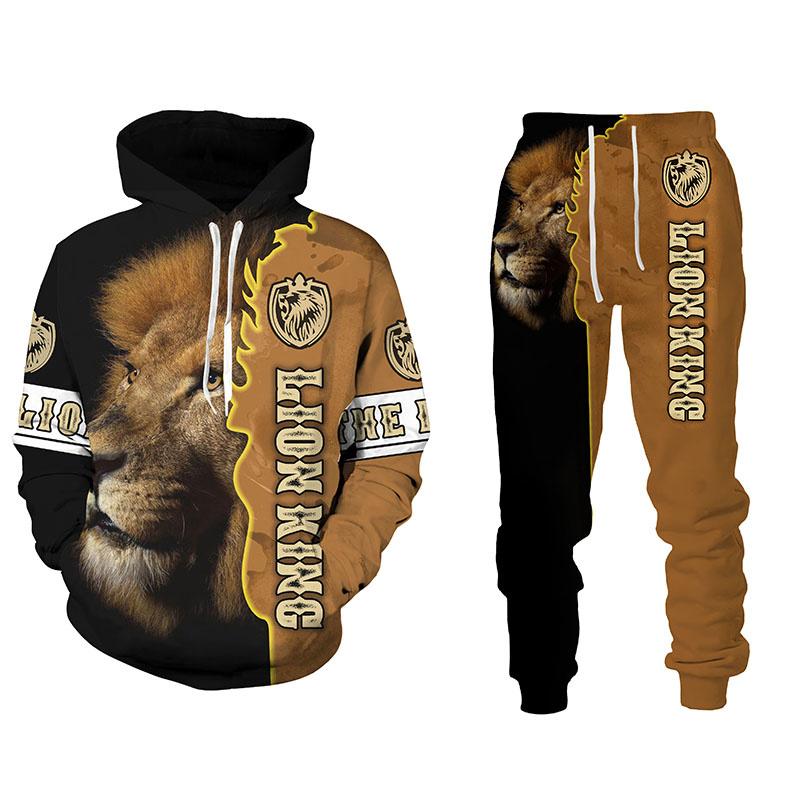 

Men' Tracksuits 3D Lion Print Hoodie Suit Fall/winter Casual Sweater Sweatpants Sportswear Fashion, 15635