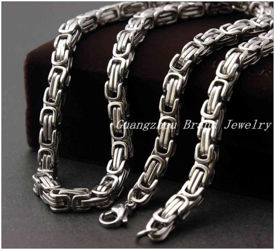

Chains High Quality 316L Stainless Steel Silver Color Byzantine Chain Link Tone Mens Boys Necklace 8.5mm JewelryChains