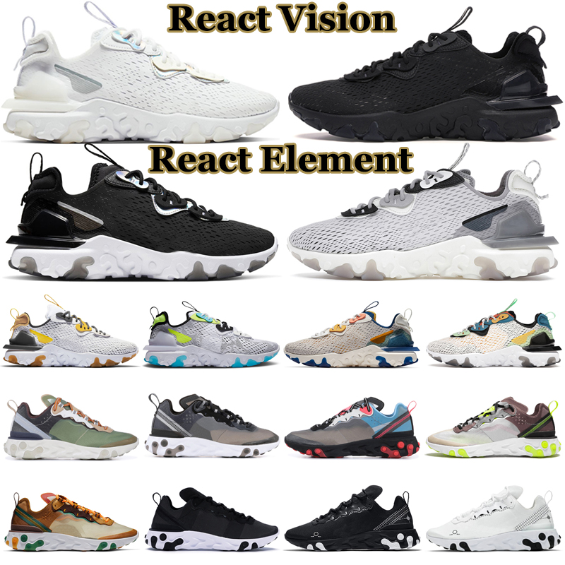 Hotsale React Vision Element 87 55 Chaussures de course Men Femmes Triple Black Blanc Light Fumé Gris Orange Peel Medium Olive Mens Trainers Outd
