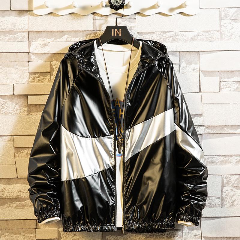 

Men's Jackets Autumn Glossy Bomber Jacket Men Shiny PU Coating Waterproof Coat Fashion Korean Streetwear Windbreaker Outerwear Clothing Male, Black