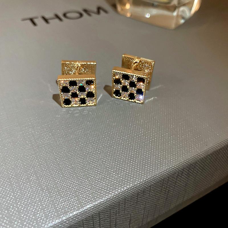 

Dangle & Chandelier Fashion Jewelry Trend Black And White Zircon Checkerboard Lattice Square Double-sided Earrings Women's Prom Party Ea
