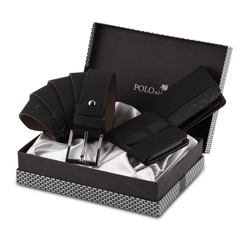 

Men's Tracksuits Made Of 1st Class Quality Material Denim Textured Stylish Casual Men's Black Wallet Card Holder Belt SetMen's, As pic