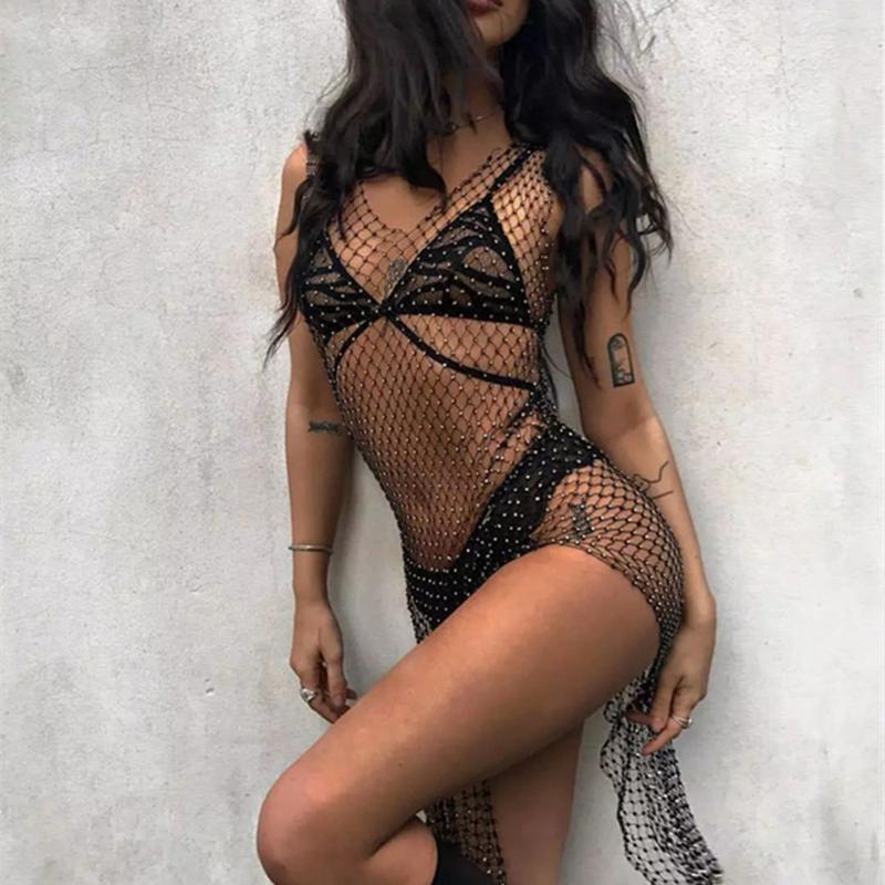 

Women's Swimwear Women's Bling Crystal Bikini Cover Up Sexy Fishnet Hollow Out See Through Diamonds Mesh Patchwork Swimsuit SwimwearWome, As show the picture