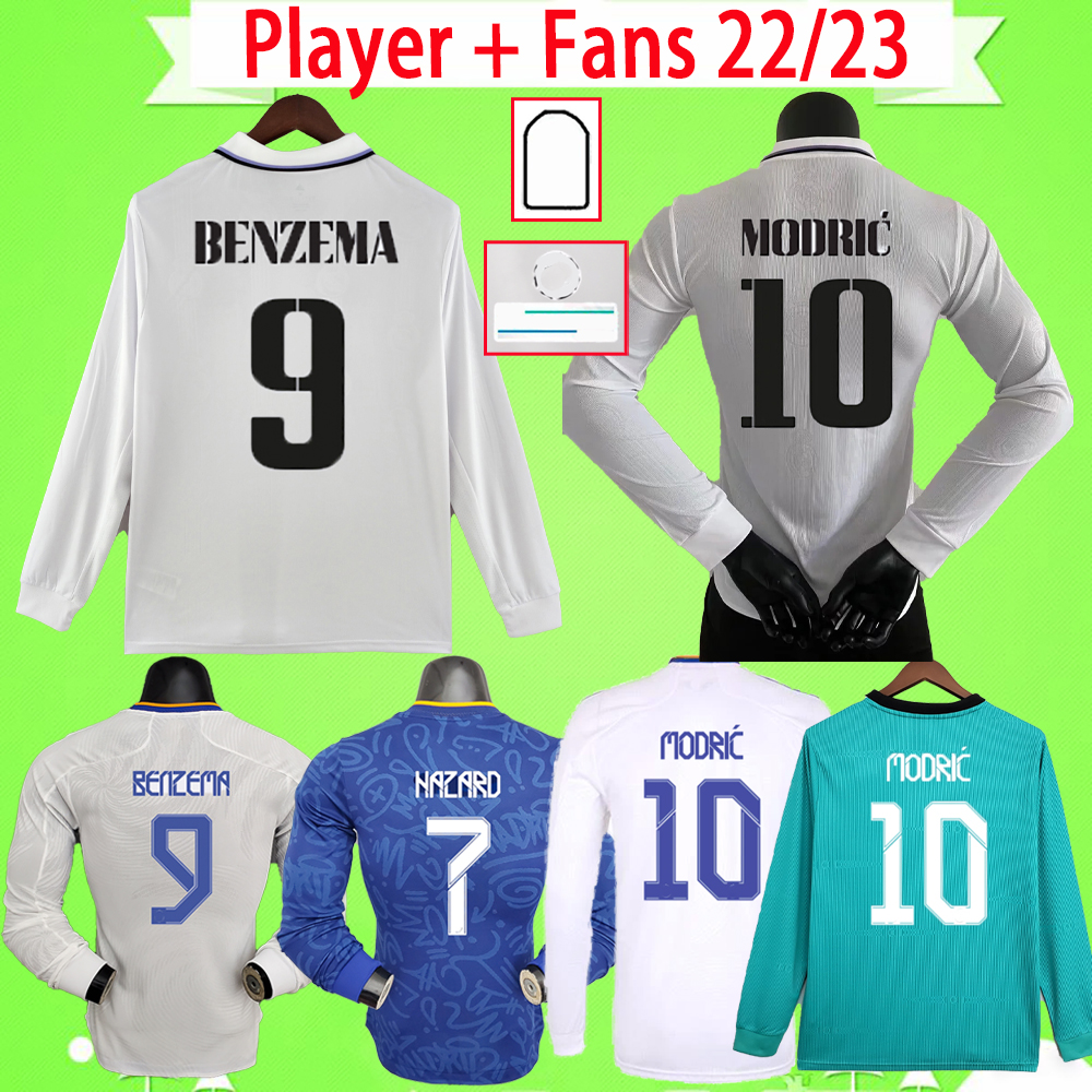 

Player and fans version 2022 2023 BENZEMA soccer jerseys long sleeve CAMAVINGA ALABA ASENSIO MODRIC football shirts VALVERDE camiseta men 22 23 uniforms VINI JR full, 22/23 fans version