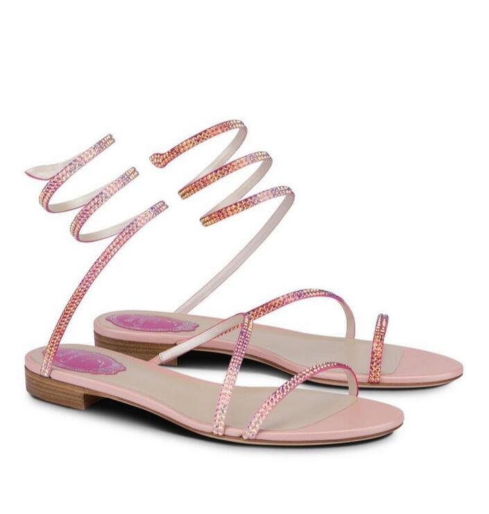

Summer RENE CAOVILLA Cleo open toe sandals crystal embellished spiral wrap around sandals twining rhinestone sandal women Top quality Black stiletto heels shoes